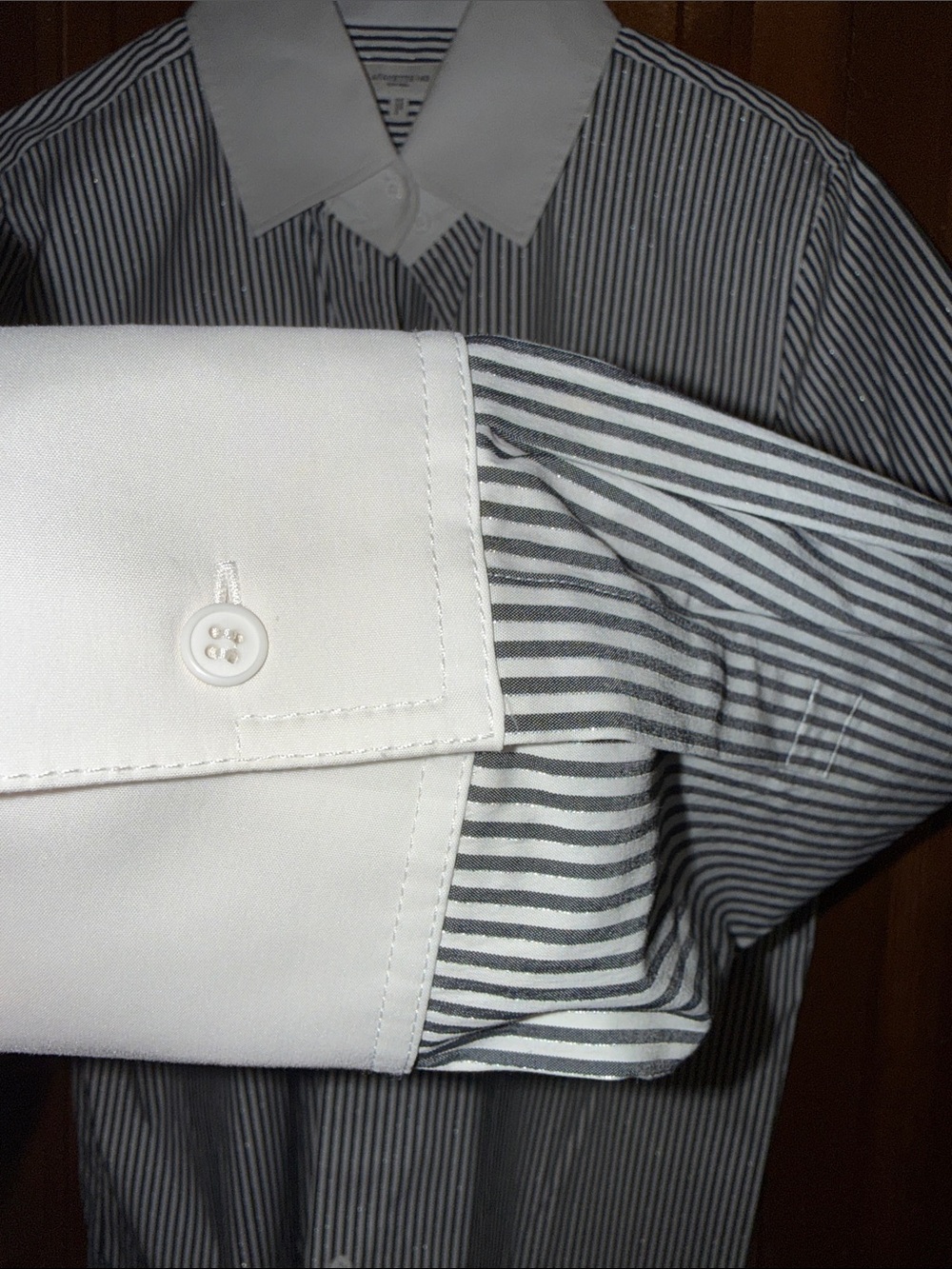 Lafayette 148 New York Black and White Striped Button-Down Shirt - Picture 3 of 7